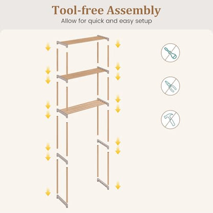 Giantex Over The Toilet Storage Shelf, 3-Tier Pine Wood Space-Saving Above Toilet Shelf Rack, Freestanding Over Toilet Bathroom Organizer for Laundry, Balcony, Restroom