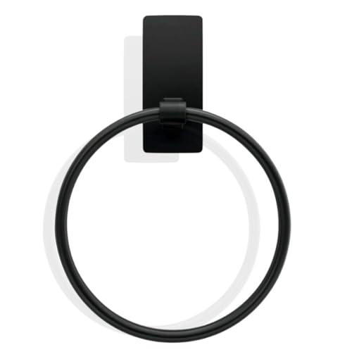 Matte Black Adhesive Towel Ring, No Drill Bathroom Towel Holder, Wall Mounted, Free Adhesive Included