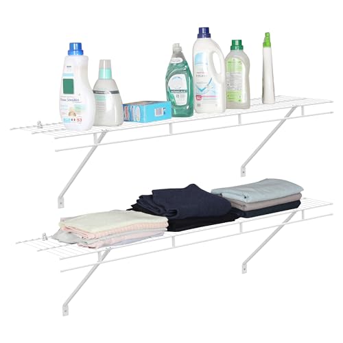HAUSHOF 2 Pack Closet Shelves Wall Mounted, 4 ft x 12 in Wire Shelf Kit | White Wire Closet Shelving for Closet, Laundry Room, Bedroom, Living Room, Pantry Organization and Storage - size: 4ft x 12in
