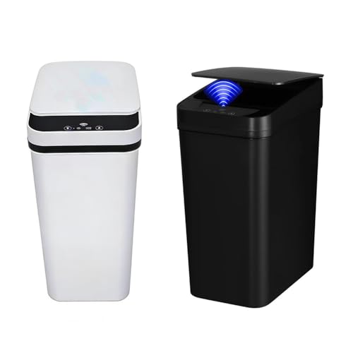 2 Pack Bathroom Trash can,Smart Touchless Trash Can,Automatic Motion Sensor Trash Bin with Lid,2.4 Gallon Garbage Can, Kitchen, Bathroom, Office, Bedroom Trash can (Black+White) - color: Black+White