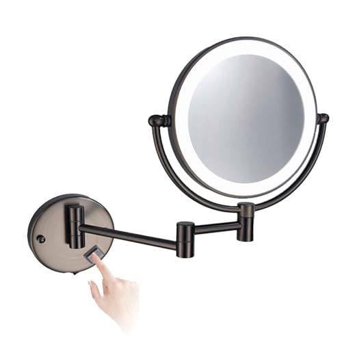 Wall Mounted Makeup Mirror with Lights,Double Sided 1X/10X Magnifying Vanity Mirror with Push Button Switch,360° Swivel Design, Extendable and Folding Arm - for Men and Women - color: Gun Gray, size: USB
