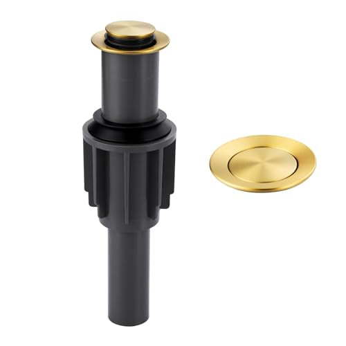 Pop Up Sink Drain Without Overflow, Bathroom Sink Drain Vessel Sink Stopper Pop Up Sink Drain Stopper, Pop Up Drain for Bathroom Sink Drain Strainer for Hair Catcher, Brushed Golden - color: Brushed Golden, style: Without Overflow
