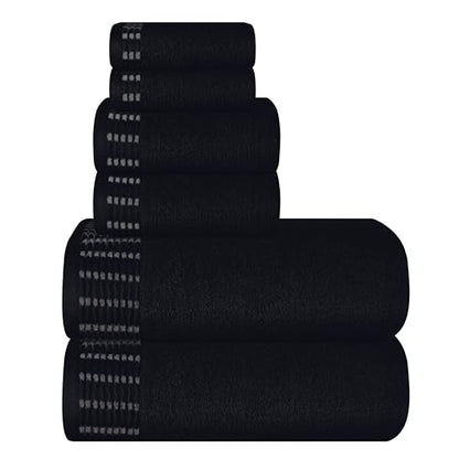 Ultra Soft 6 Pack Cotton Towel Set, Contains 2 Bath Towels 28x55 inch, 2 Hand Towels 16x24 inch & 2 Wash Cloths 12x12 inch, Ideal Everyday use, Compact & Lightweight - Black - color: Black, size: 6 Pack Set