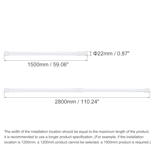 uxcell Tension Curtain Rod, Adjustable 59 to 110 inches, 0.79" Dia White Spring Tension Rod No Drilling Expandable Tension Rod for Doorway, Kitchen - size: 59-110 inch