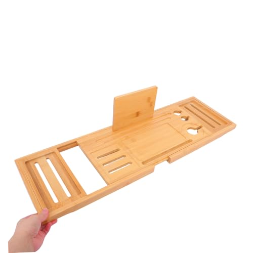 ABOOFAN 1pcs Expandable Bamboo Bathtub Tray Organizer for Soap and Shampoo Design for Bathtub Stylish and Stable Bathroom Accessory