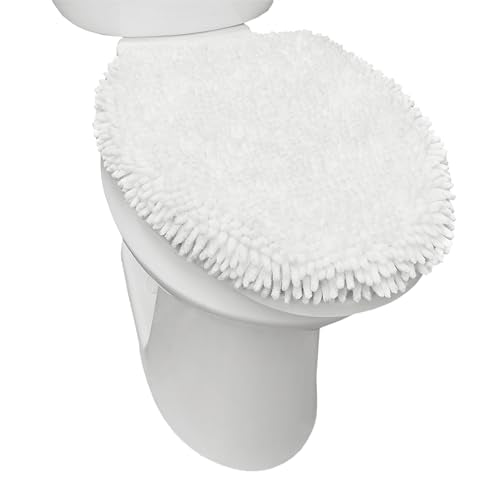 TOWN & COUNTRY BASICS Spa Step Noodle Solid Bathroom Toilet Lid Cover, Plush, Soft and Absorbent, Machine Washable, White, 18.5"x19.6" - color: White