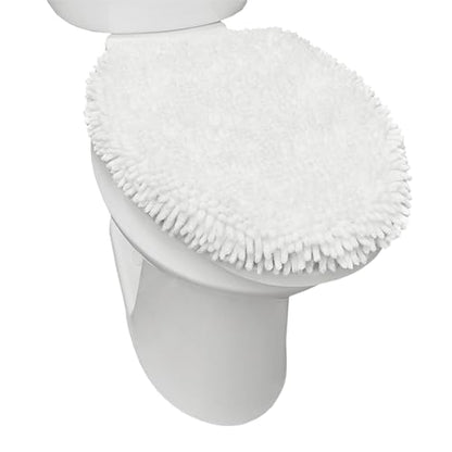 TOWN & COUNTRY BASICS Spa Step Noodle Solid Bathroom Toilet Lid Cover, Plush, Soft and Absorbent, Machine Washable, White, 18.5"x19.6" - color: White