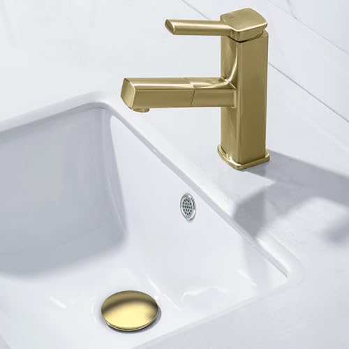 KAIYING Pop Up Drain, Bathroom Vessel Sink Drain | with Overflow, Detachable Basket Drain Stopper Assembly, Anti-Clogging & Anti-Explosion Strainer, Brushed Champagne Gold - color: Brushed Champagne Gold, style: With Overflow