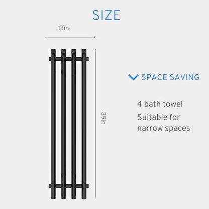 Heated Towel Rack, Towel Warmer with Timer, Wall Mounted hot Towel Warmer Rack for Bathroom, Hardwired or Plug-in Models Vertical Towel Heater - color: Matte Black