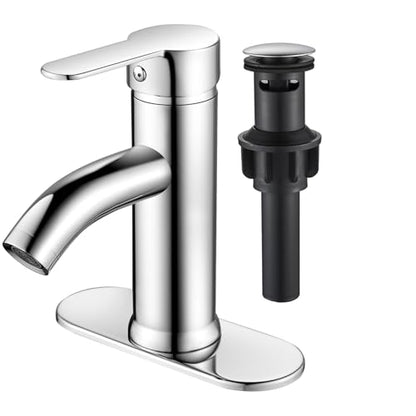 Bathroom Faucet 1 Hole, Chrome Vanity Faucet,Single Handle | for 1 Hole or 3 Hole Bathroom Sink, RV, Vanity,with Deck and Pop-up Drain Easy to Clean - color: Chrome