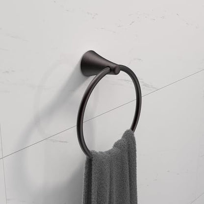 PIERCETON Collection, 5-Piece Bathroom Hardware Accessories Set, Towel Ring, Adjustable Expandable Towel Bar, Two Towel and Robe Hook, Toilet Paper Holder, Wall Mounted, Venetian Bronze - color: Venetian Bronze