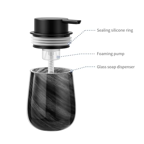 Marble Glass Foaming Hand Soap/Lotion Pump Dispenser, Refillable for Kitchen and Bathroom Countertop (Black) - color: Black Foaming