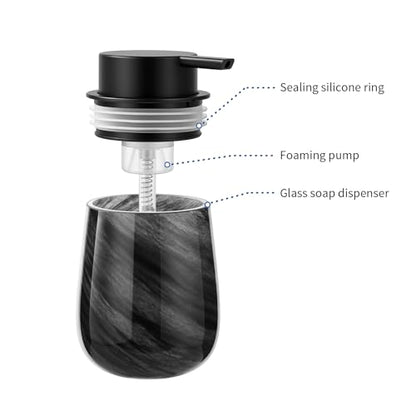 Marble Glass Foaming Hand Soap/Lotion Pump Dispenser, Refillable for Kitchen and Bathroom Countertop (Black) - color: Black Foaming