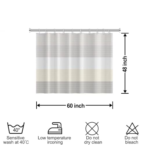 Boho Beige Brown Striped Small Bathroom Window Curtain 60" Wx48 L | Gray Bohemian Geometric, Polyester Waterproof, Machine Washable, Kitchen Dishwasher Cabinet , Easy to Install with 10 Hooks - color: Beige, size: 60"W x 48"L (Pack of 1)