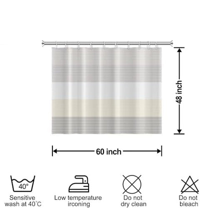 Boho Beige Brown Striped Small Bathroom Window Curtain 60" Wx48 L | Gray Bohemian Geometric, Polyester Waterproof, Machine Washable, Kitchen Dishwasher Cabinet , Easy to Install with 10 Hooks - color: Beige, size: 60"W x 48"L (Pack of 1)