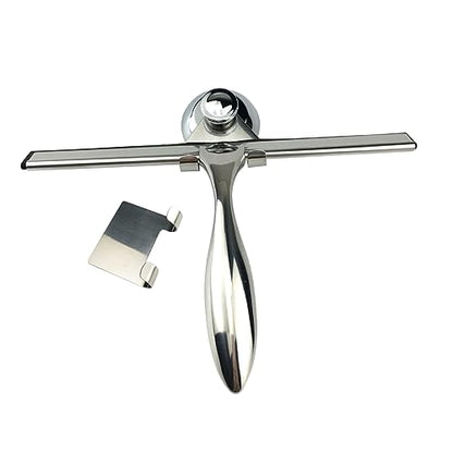 3pcs Stainless Steel Shower Squeegee Set Bathroom Water Scraper for Glass Doors Includes Suction Cup Holder and Hooks for Cleaning Shower Tiles and Windows
