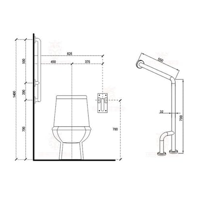 Shower Handicap Grab Bars for Bathroom Wall, Curved Stainless Steel Toilet Grab Bar Toilet with Legs,Wall Mounted Floor-Standing Safety Handrail, Support Handle for Seniors Disabled, 55×70cm Right - size: Right