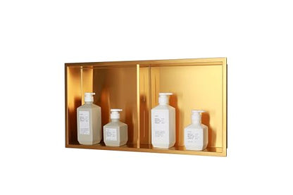 Non Tile Tube Niche Boxes for Showers,Bathroom Niche Double Shelves,Stainless Steel(Gold, 24 * 12 in) - color: Gold, size: 24 * 12 in