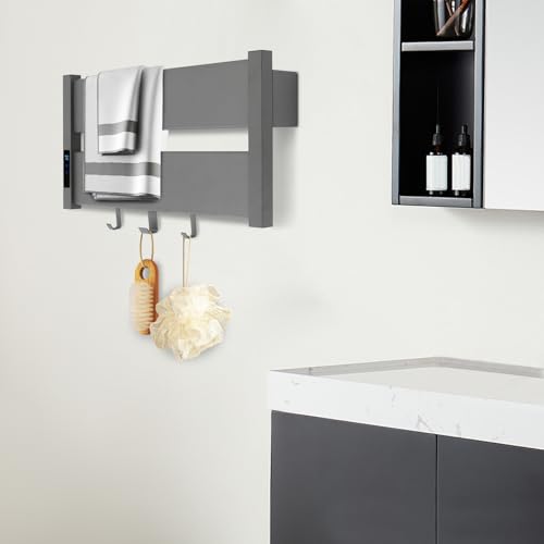 Towel Warmers for Bathroom, Wall Mounted Heated Towel Rack with Timer & Temperature Control, LED Touch Screen, Waterproof Aluminum Electric Towel Warmer Rack (Grey)