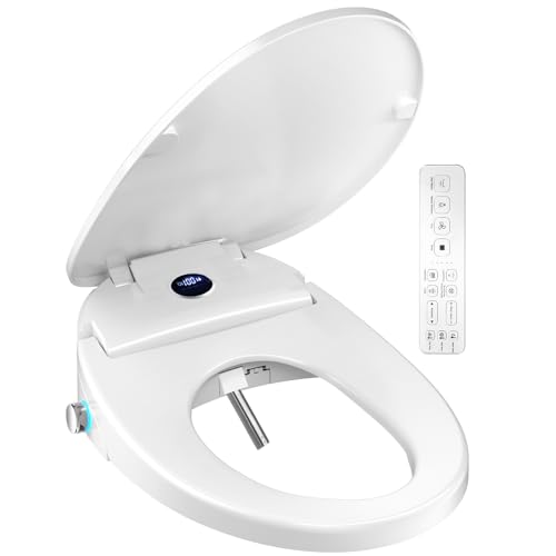 XCQQ Electric Heated Bidet Toilet Seat with Remote, Elongated, S80L | Instant Warm Water, Heated Seat, Warm Air Drying, Slow Close Lid, LED Display, Nightlight