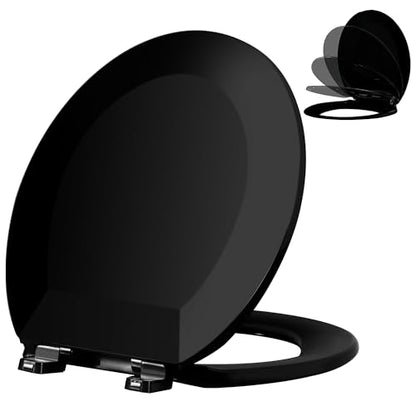 Angol Shiold Round Toilet Seat - Slow Close Hinges, Ergonomic Design with Grip-Tight Bumpers, Safe Easy-Clean PP Material (Black, 16.5" Round) - color: Black, size: Round 16.5‘’