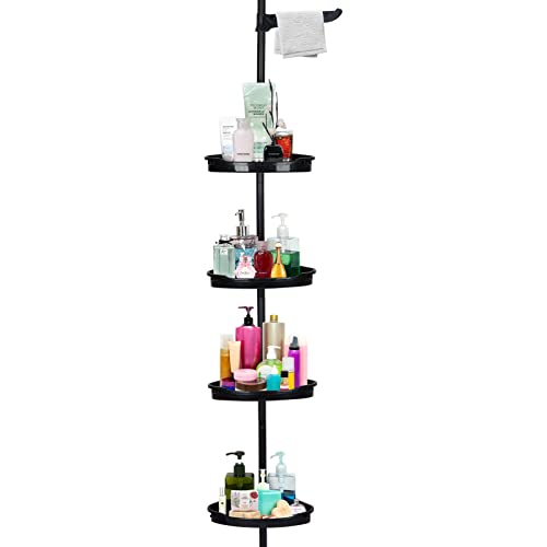 GAOMON Bathroom Rust-Resistant Shower Trolley Corner, 4-Tier Adjustable Shelf with Tension Rod, Bathroom Accessories Shower Organizer, Floor Standing Bath Shelf Bracket, Up to 123 Inch, Black