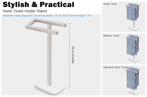 Livabber Standing Hand Towel Holder, 304 Stainless Steel Hand Towel Rack Stand with Heavy Marble Base, Bath Accessories, Towel Ring for Bathroom Kitchen Countertop, 14 Inch (Brushed Nickel) - color: Brushed Nickel