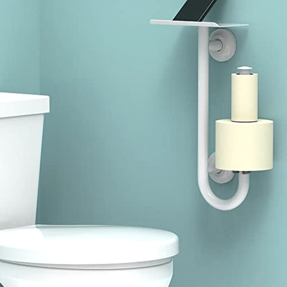 3-in-1 Stainless Steel Double Toilet Paper Holder with Heavy Duty Grab Bar and Top Shelf for Wet Wipes, Napkins, Phone, Pad. (White, Left-Hand) - color: White, size: Left-Hand