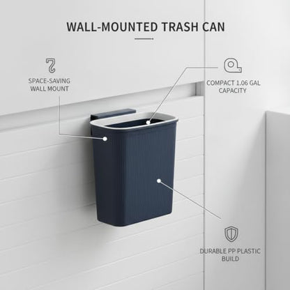 Wall-Mounted Trash Can, Compact 1.06 Gallon Waste Bin for Kitchen Cabinet or Bathroom, Space-Saving PP Plastic Disposal Unit (1 PC) - color: Blue