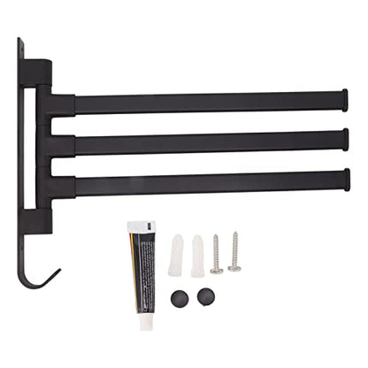 Swivel Towel Rack, Wall Mounted Aluminum Matte Back Towel Bar, Towel Holder with Bottom Hook and Multi Arms for Coats, Clothes, Handbags, Umbrellas(3 Rods) - color: 3 Rods