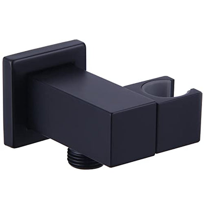 Angle Simple Wall Union with Hand Shower Holder, Male 1/2" IPS, Matte Black | Brass Wall Mount Supply Elbow with Adjustable Shower Wand Bracket, Shower Elbow with Male Water Outlet, Hose Connector - color: Matte Black