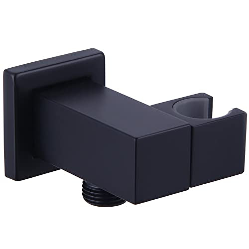 Angle Simple Wall Union with Hand Shower Holder, Male 1/2" IPS, Matte Black | Brass Wall Mount Supply Elbow with Adjustable Shower Wand Bracket, Shower Elbow with Male Water Outlet, Hose Connector - color: Matte Black