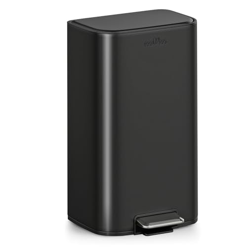 mVm 8 Gal Kitchen Trash Can, Step Trash Can with Lid, Smooth Edge Garbage Bin for Home Office (Black) - color: Black, size: 8Gal