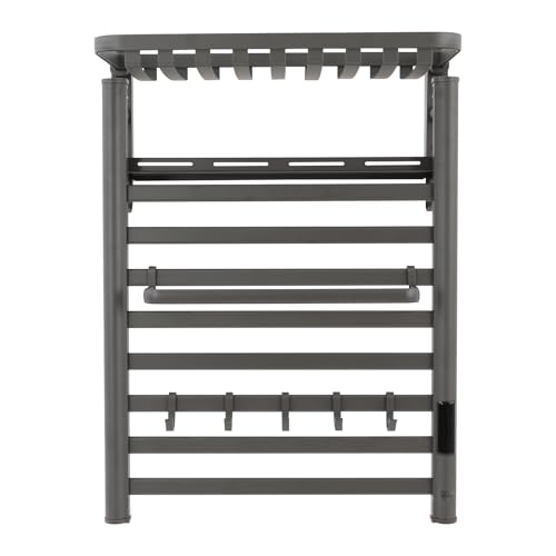 Electric Towel Warmer, Wall Mounted Heated Towel Rack with 8 Hanging Bars & 5 Hooks, 130W Fast Heating Towel Dryer with Smart Touchscreen, 86-140°F Adjustable & 1-8H Timer, IPX4, Dark Grey
