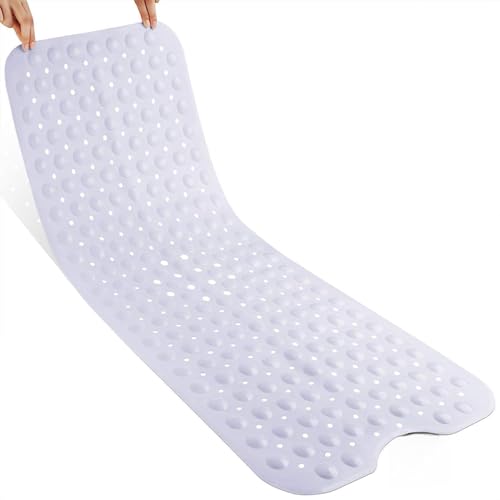 Yimobra White Non Slip Bath Mat for Tub 40" x 16", Extra Long Bath Tub Mat | Soft Underfoot Comfort, Strong Suction Cups, Machine Washable Bathtub Mat, Drain Holes, Large Shower Mats for Inside Shower - color: White