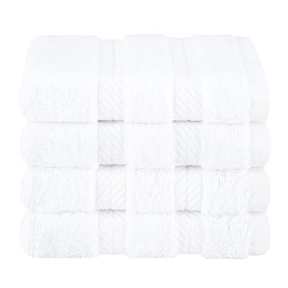 American Soft Linen 100% Cotton Luxury Turkish Towels, 4 PC Washcloth Set | Soft Absorbent Quick Dry OEKO Tex Standard 100 Certificated Durable Machine Washable Premium Hotel Quality - color: Bright White, size: 13"x13"