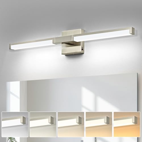Modern Bathroom Light Fixtures Over Mirror, 24 Inch Brushed Nickel Vanity Light Bar for Bathroom, 12W 5CCT Diammable Wall Light - color: Brushed Nickel - 1Pack, size: 24 inch