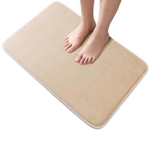 Memory Foam Bathroom Rug & Bath Mat,Beige Yellow 24"x16" | Super Absorbent Thick Soft Bath Rug, Quick Drying Non-Slip Backing, Machine Washable, for Tub Floor Entryway - color: Beige, size: 1'4" x 2' (Rectangular)