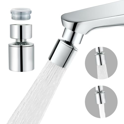 Swivel faucet aerator, 360° Swivel Kitchen Faucet Aerator, Dual-function 2-Flow Sprayer Faucet Head Replacement Kitchen Sink Faucet 55/64 inch Female Thread Faucet Extender (Chrome) - color: Chrome