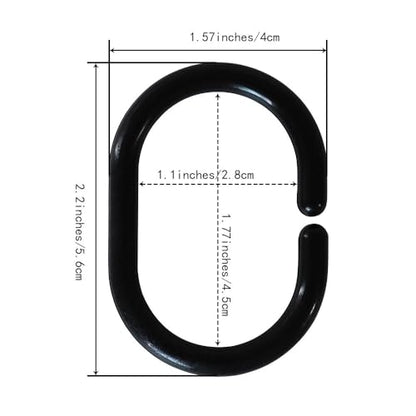 Plastic Shower Curtain Hooks C Shape Shower Curtain Rings for Bathroom Shower Rod Window Curtains Hanger (Black, 12pack) - color: Black, size: 12pack