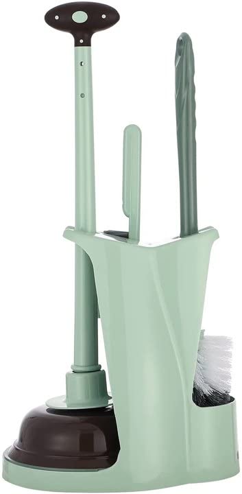 Cq acrylic Toilet Brush and Plunger Set,Green 3 in 1 Bathroom Scrubber Plunger and Angled Toilet Bowl Brush & Scrubber Combo with Holder and Rim Cleaner for Camper,Rv,Apartment,New Home,Set of 1