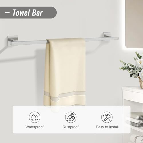 YACVCL Towel Bar Set, 5 Pieces Bathroom Hardware Set Brushed Nickel Bathroom Accessories, SUS304 Stainless Steel Towel Racks Holder Set Wall Mounted 23.6 Inch - color: Brushed Nickel, size: 5 Pieces