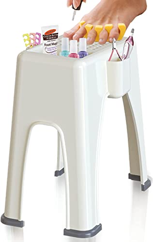 Skywin Extra Tall Shower Foot Rest with 3 Pockets to Hold Shaving Essentials 10 x 7.8 x 13 Inches - Extra Heighted Plastic Pedicure Foot Rest - Shower Stool for Shaving Legs (Beige) - color: Beige
