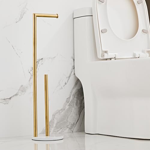 Marble Toilet Paper Holder Stand - Brushed Gold, Freestanding with Storage, Floor Stand, Gold Toilet Roll Holder, Standing Paper Towel Holder - color: Brushed Gold
