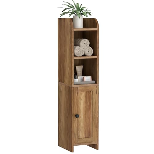 Homhedy Small Bathroom Storage Cabinet, Narrow Toilet Paper Cabinet | Corner Floor Cabinet with Door and Shelves, Slim Bathroom Cabinet for Small Spaces, 7.9" D x 7.1" W x 31" H, Rustic Walnut - color: Rustic Walnut, size: 7.9"D x 7.1"W x 31"H
