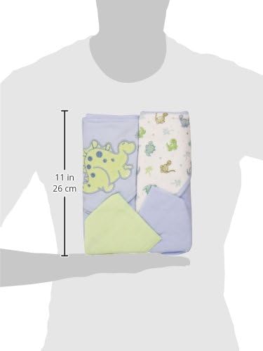 Spasilk Hooded Terry Bath Towel with Washcloths, Dino Blue, 2-Count - color: Blue Dino