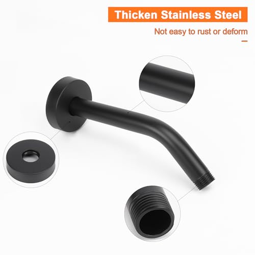 Shower Arm with Flange and Teflon Tape, Wall Mounted Shower Pipe 304 Stainless Steel Extension Arm for Fixed Shower Head & Handheld (6 Inch, Matte Black) - color: Matte Black, style: 6 Inch
