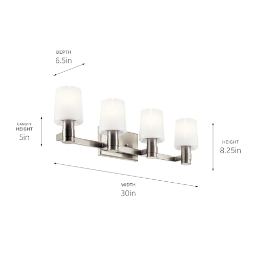 Kichler Adani 4-Light Bathroom Vanity Light, Brushed Nickel | Modern vanity light with opal glass for bathrooms and powder rooms (30" x 8.25"), 55177NI - color: Brushed Nickel, size: 30"