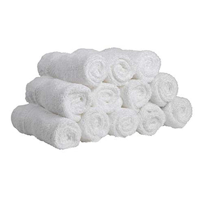 IZO.Bath - 24 Pack 12"x12" Cotton Fingertip-Hand-Face Towels- 100% Extra Soft Ring Spun Washcloths, Highly Absorbent Cleaning Cloth, Brilliant White