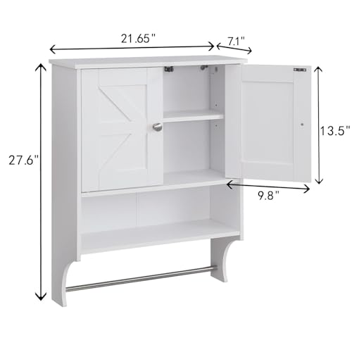 Gecheer Over-the-Toilet Storage Cabinet with 2 Doors and Adjustable Shelves, Farmhouse Style White Bathroom Cabinet, 21.65 x 7.1 x 27.6 Inches